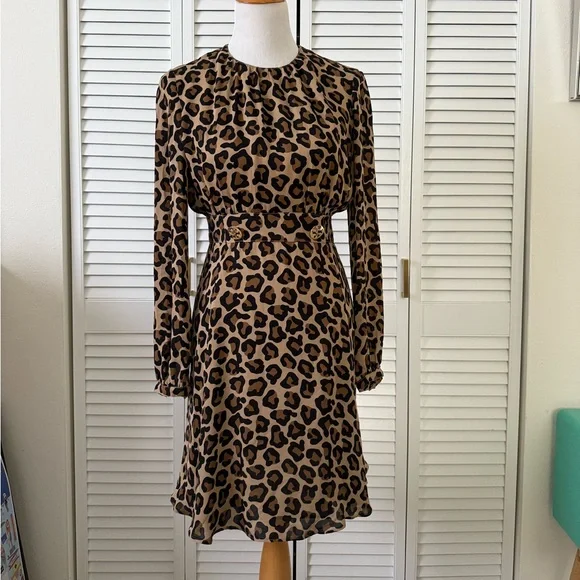 Tory Burch Leopard Print Long Sleeve Dress - Picture 1 of 14